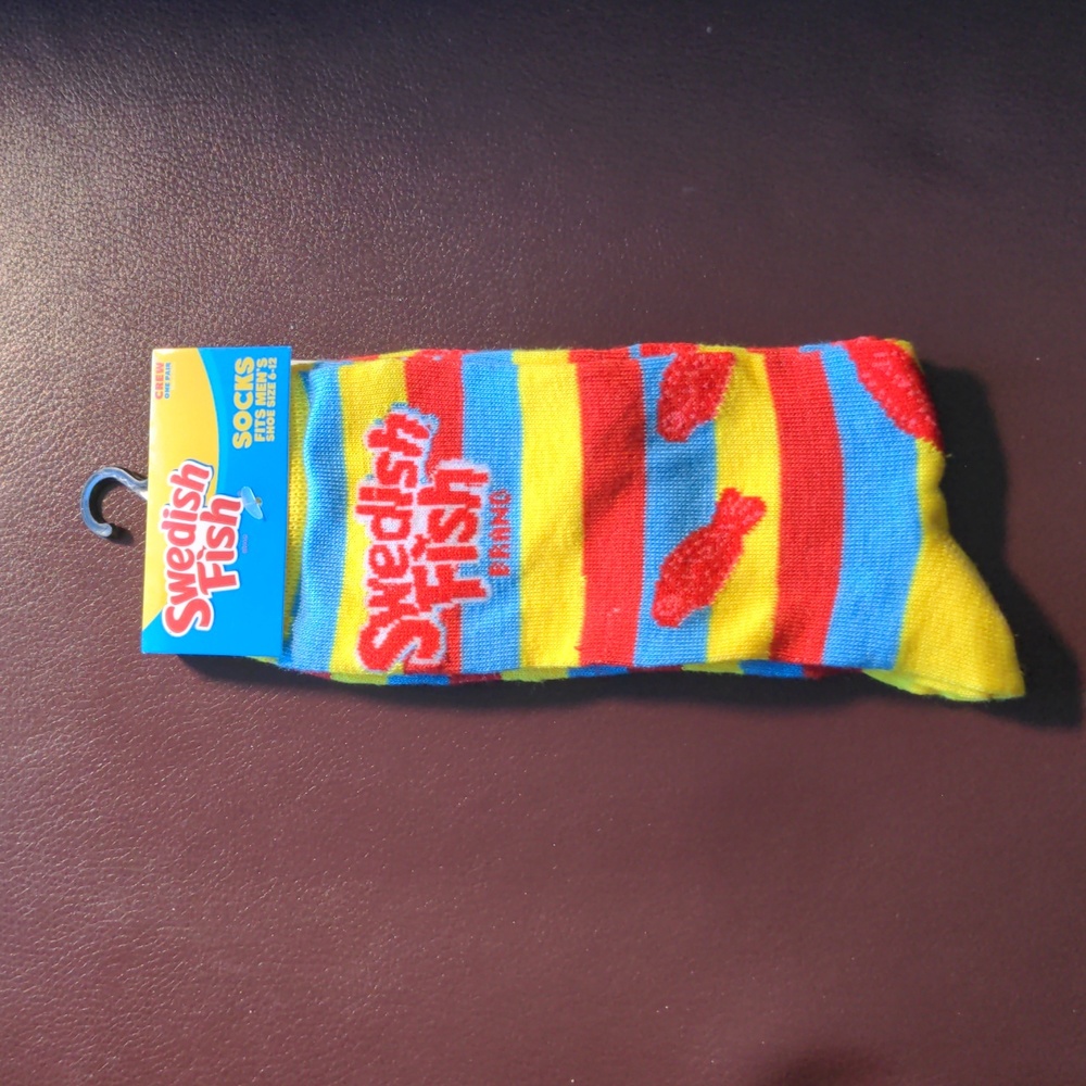 Swedish Fish Candy Socks Red Yellow Blue Strip Unisex